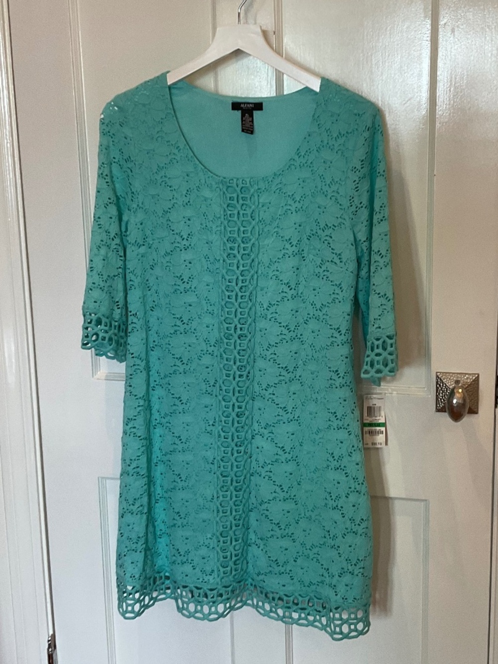 Alfani Petite lace aqua dress, PL new with tags
